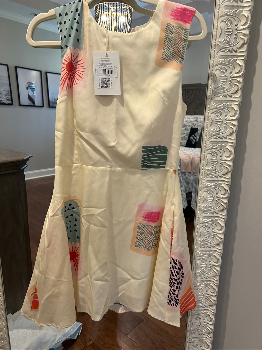 Cream Mini Dress with Colorful Abstract Prints